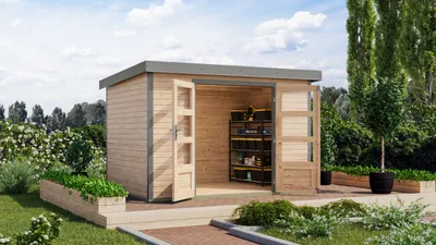 Produktbild von Karibu Gartenhaus Hybridhaus Metall Jupiter 4 naturbelassen 298,5x213,5x209 cm