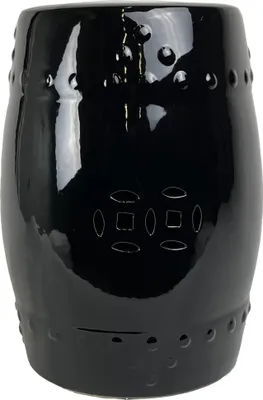 A black ceramic garden stool.