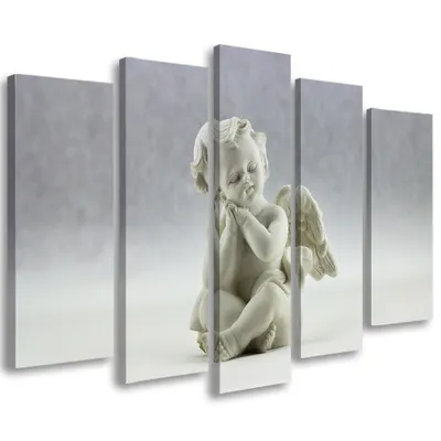 Image de Tableau en toile 5 pièces ange 100 x 70 cm Feeby blanc tableau mural prêt à accrocher