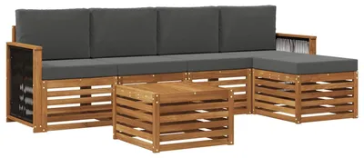 Image de vidaXL Ensemble de canapés d'extérieur avec coussins 6 pièces Nature et Anthracite