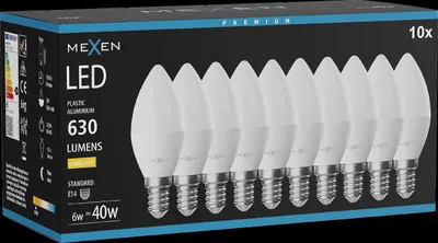 Produktbild von Mexen Nova 10x LED-Glühlampe E14, C37, 6W, Warm - 3000K, 630 lm - L102-E14-0630-01x10