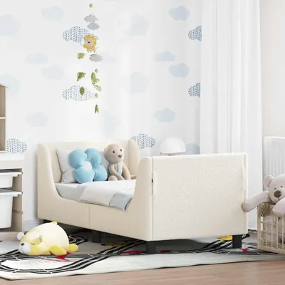 Zdjęcie produktu dla Maison Exclusive - Stelaż łóżeczka dla dziecka z zagłówkiem, kolor kremowy, wymiary 70 x 140 cm, tkanina bouclé