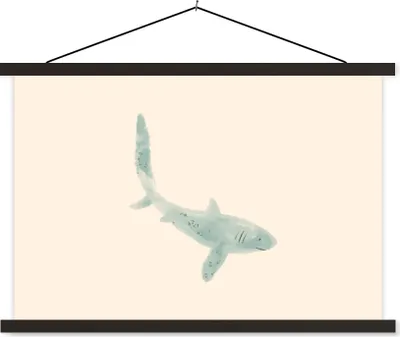 Produktbild von MuchoWow® Textilposter Fisch - Meer - Grau - Aquarell 150x100 cm mit schwarzem Rahmen - Schlafzimmer