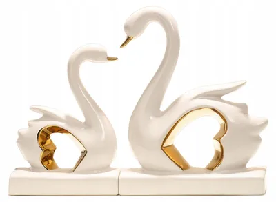Zdjęcie produktu dla Figurka łabędzie złote serce podpórka do książek porcelana 2szt Dzień Taty