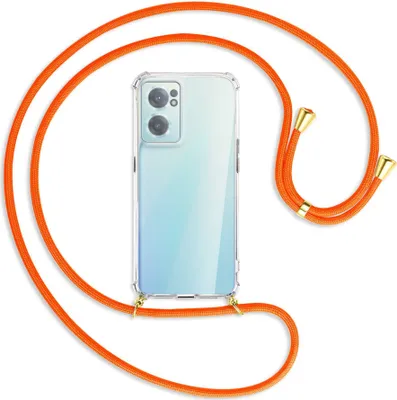 Produktbild von Handykette Backcover-Schutzhülle mit Band (Metall goldfarben) für OnePlus Nord 2 CE - neonorange