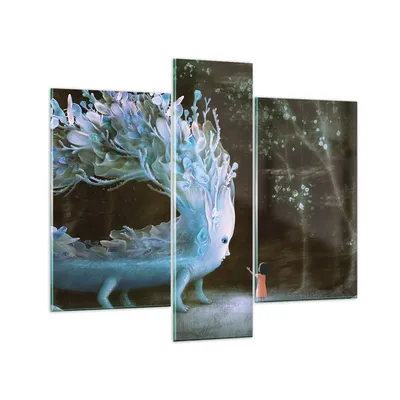 Produktbild von Bilder auf glas - 3 Teile - Monster Kind Fee - 95x80cm - Glasbilder - Wandbilder - Bilder - zum Aufhängen bereit - Wanddekoration aus Glas - Glas Bilder - Wandbild auf Glas - GCB95x80-4712