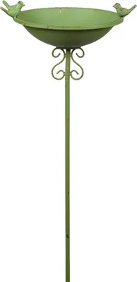 Produktbild von Antike Vogeltränke aus grünem Eisen, 34,5x28xH110 cm, mit 3 Vogelfiguren, auch als Pflanzschale