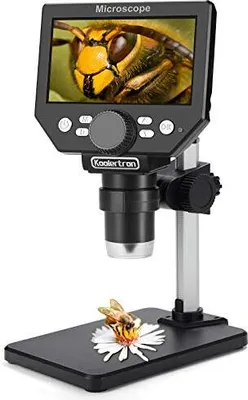 Produktbild von Koolertron LCD Digitales USB -Mikroskop, 4,3 Zoll 1080p 8 Megapixel 1000x HD -Vergrößerung Wireless Mikroskopkamera LED -Leuchten, 2000mah Akku
