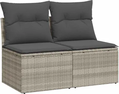 Produktbild von 2-tlg. Garten-Sofagarnitur mit Kissen Hellgrau Poly Rattan