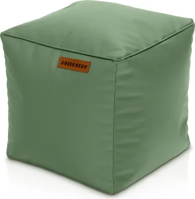 Produktbild von Green Bean® Sitzhocker aus Kunstleder - Pouf mit EPS Perlen Füllung - 40 x 40 cm - perfekte Ergänzung zum Sitzsack - Sitzwürfel Sitzkissen Hocker Fußhocker - Hellgrau-Grün