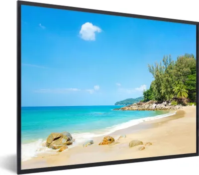 Produktbild von MuchoWow® Gerahmtes Poster Strand - Meer - Pflanzen - Tropisch 80x60 cm - Poster mit Schwarzem Bilderrahmen Wandposter Rahmen Foto Bilder - Schwarzem - Mit Gestell