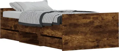 Zdjęcie produktu dla Rama łóżka z wezgłowiem i zanóżkiem, przydymiony dąb, 100x200cm