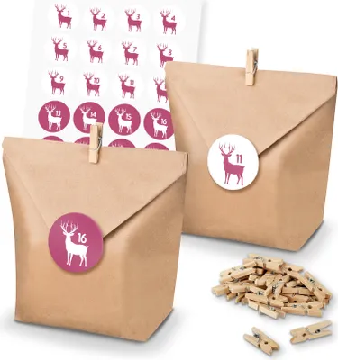 Produktbild von itenga SET Adventskalender 24x Tüten + Klammern + Zahlensticker (Z47)