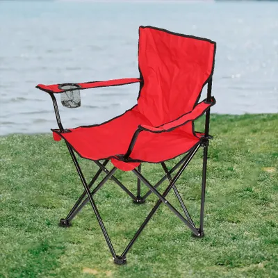 Image de Chaise pliante Chaise de camping avec porte-boisson Chaise de pêcheur rouge