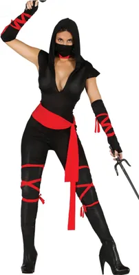 Produktbild von Ninja-Kriegerin Damenkostüm Drachenkriegerin schwarz-rot Medium