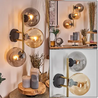 Produktbild von Fossobiubo Wandlampe aus Metall/Glas in Schwarz/Gold/Bernstein/Rauch