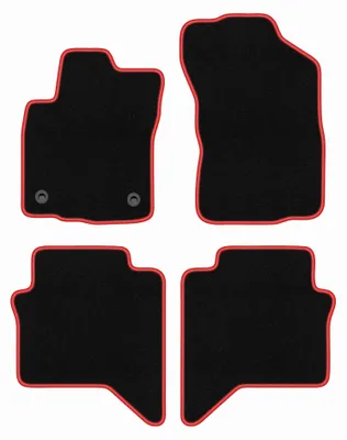 Zdjęcie produktu dla Dywaniki samochodowe welurowe CARLUX-RED do: Toyota Hilux VIII (2015-, pickup) czarne z czerwonym obszyciem, z mocowaniami