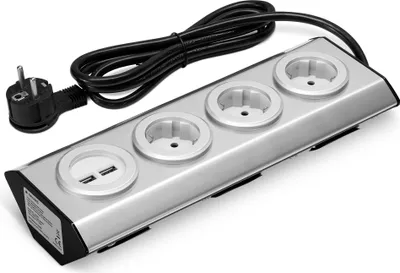 Produktbild von Navaris Küchensteckdose 3-fach mit USB - Edelstahl Mehrfach-Steckdosenleiste mit 2 USB-Ports - Mehrfachsteckdose Steckerleiste für Küche in Silber