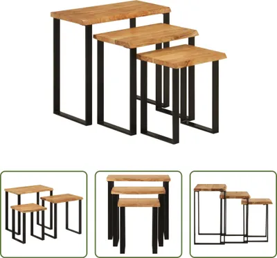 Produktbild von The Living Store Satztische mit Baumkante 3 Stk. Massivholz Akazie