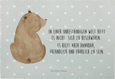 Produktbild von Mr. & Mrs. Panda Frühstücksbrett Bär Schulterblick - Grau Pastell - Geschenk, Brotzeitplatte, Weltansicht, Servierplatte, Schneideunterlage, Weisheit, Teddy, Bären