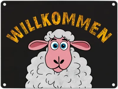 Produktbild von Willkommen Cartoon Schaf Metallschild in 15x20 cm für Haustür