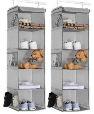Produktbild von Hängeregal, 2er-Set, Hängeaufbewahrung mit 5 Fächern, Kleiderschrank-Organizer mit Metallrahmen, Aufbewahrungssystem für Kleiderschränke, 30 x 30 x 108 cm, hellgrau