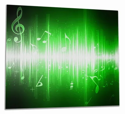 Produktbild von Wallario Herdabdeckplatte aus Glas, Größe 60 x 52 cm 1-teilig, Motiv Grüne Noten der Musik