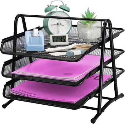 Immagine prodotto di Organizer da scrivania in metallo a 3 ripiani, formato A4, nero