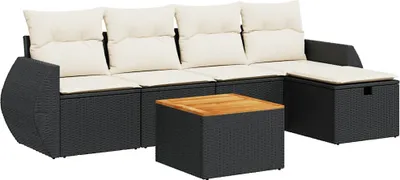 Produktbild von vidaXL 6-tlg. Garten-Sofagarnitur mit Kissen Schwarz Poly Rattan