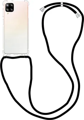 Productafbeelding van Jumada - Geschikt voor Samsung A12 - Transparante hoes met koord, zwart, schokbestendige siliconen hoes