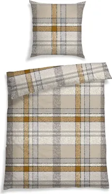 Produktbild von Schiesser Bettwäscheset Arno | Feinbiber | 100% Baumwolle aus nachhaltiger Produktion | 135x200cm + 80x80cm | Natur-Grau