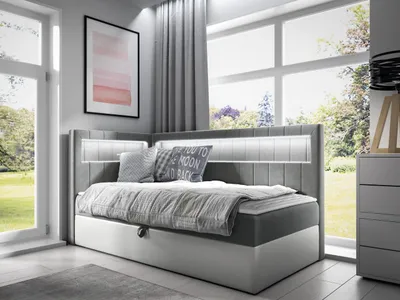 Produktbild von MIRJAN24 Boxspringbett Gold Junior 3 100x200, Einzelbett mit Bonellfederkern, Härtegrad - H3 (Farbe: Soft 017 + Fresh 14, Seite zum Öffnen des Bettkastens: Links)