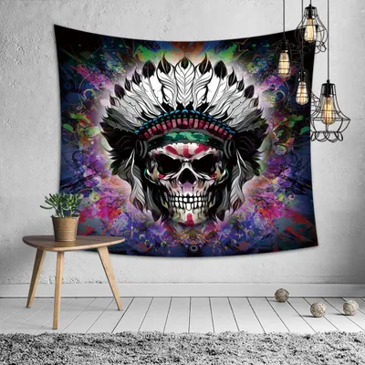 Image de Tapis tête de mort, Tapis squelette de méditation, Tapis chakra, Tapis étoile, Tapis étoile noir et blanc pour chambre (200 cm x 150 cm,Couleur 12)