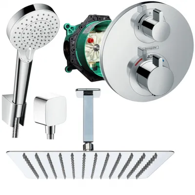Produktbild von Hansgrohe und Jowi Unterputz Duschsystem Ecostat S Thermostat, Unterputz Duscharmatur mit Kopfbrause, Deckenanschluss
