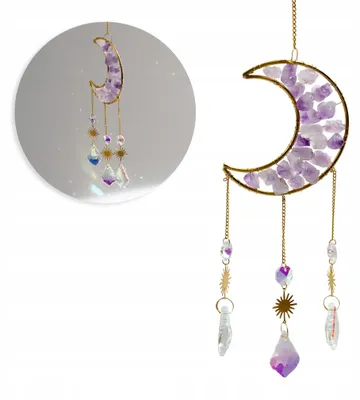 Produktbild von Großer Sonnenfänger Suncatcher Mond mit Amethyst Hängedeko Anhänger Geschenkidee