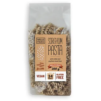 Produktbild von Mill & Folks Sorghum Fusilli 200g / glutenfrei / vegan / ohne Zuckerzusatz