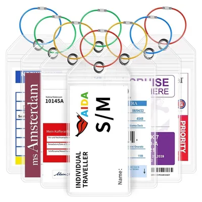 Produktbild von 8er-Pack Kofferanhänger transparent 19x11cm mit Metallband für Kreuzfahrten