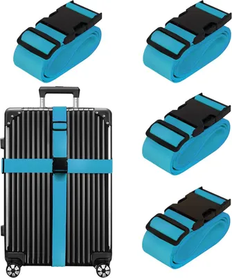 Imagen del producto de Correas para equipaje aprobadas por la TSA, juego de 4 unidades, 200 cm de largo, color azul celeste, para maletas