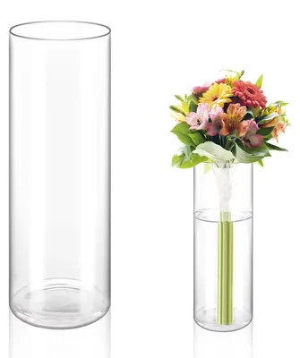 Obrázok produktu pre Sklenená váza – veľká – valcovitá – priehľadná váza na kvety – 35 x 12 cm – číre sklo – dekorácia na stôl