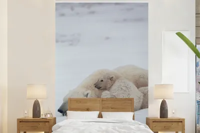 Produktbild von MuchoWow® Fototapete für Wohnzimmer oder Schlafzimmer Wandtapete Vinyl Motivtapete Eisbär - Kind - Kuscheltier - 195x300 cm - Das Hintergrundbild