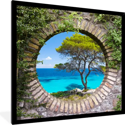 Produktbild von MuchoWow® Gerahmtes Poster Meer - Baum - Tropisch - Ausblick 40x40 cm - Poster mit Schwarzem Bilderrahmen Wandposter Rahmen Foto Bilder - Mit Rahmen - Wanddekoration Schlafzimmer