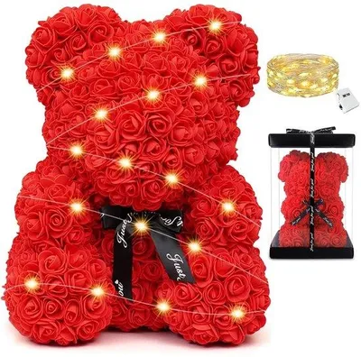 Zdjęcie produktu dla Rozenbeer – Miś z podświetleniem LED – 25 cm – Czerwony miś w pudełku prezentowym