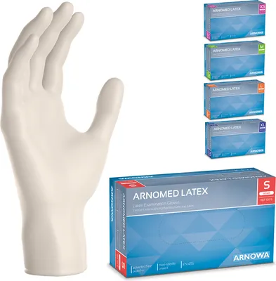 Produktbild von ARNOMED Gummihandschuhe Beige, Einweghandschuhe 100 Stk., Latex Handschuhe XS-XL, Einmalhandschuhe Puderfrei - Gr. S
