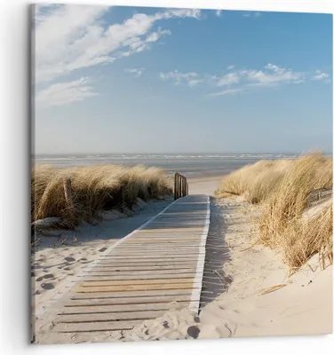 Produktbild von Bild auf Leinwand - Leinwandbild - Strand Meer Fußgängerbrücke Ufer - 50x50cm - Wand Bild - Wanddeko - Leinwanddruck - Bilder - Kunstdruck - Wanddekoration - Leinwand bilder - Wandkunst - AC50x50-2657