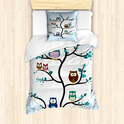 Produktbild von ABAKUHAUS Bunt Bettbezug Set für Einzelbetten, Nachttier-Eulen-Liebe, Milbensicher Allergiker geeignet mit Kissenbezug, Multi