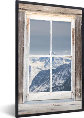 Produktbild von MuchoWow® Gerahmtes Poster Durchschaubar - Holz - Berge 40x60 cm - Poster mit Schwarzem Bilderrahmen Wandposter Rahmen Foto Bilder - Papierdruck - Wandbilder