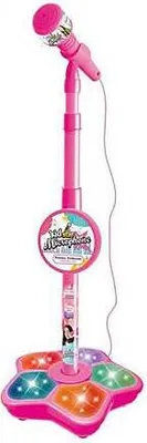 Imagen del producto de Micrófono para niños, con amplificador, soporte y simulación de karaoke, ideal para cantar y jugar, color rosa