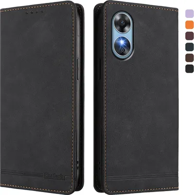 Produktbild von Hülle für Oppo A17/Oppo A17K, Retro Kunstleder Ständer Klapphülle mit Kartenfächer und Magnetische Schwarz