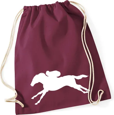 Produktbild von Huuraa Turnbeutel Pferderennen Silhouette 12 Liter Burgundy Baumwolle Rucksack Geschenkidee