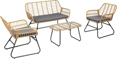 Image de Salon de jardin TIGA en résine tressée 4 places - coussins gris